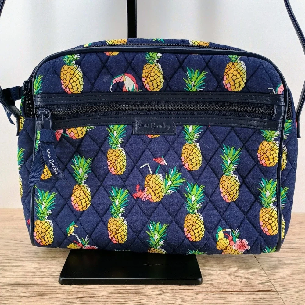 Vera Bradley Trimmed Crossbody Bag Toucan Party Pineapple Navy Quilted 24847-Q60